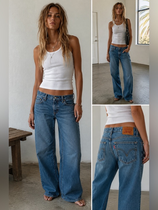 Levi's Denim - Levi’s Premium Low Loose Jeans Women’s 25 Medium Wash Wide Leg Baggy Denim